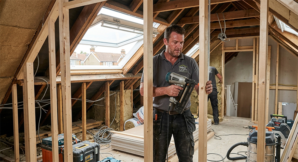 Loft conversion specialist working on a rear dormer conversion